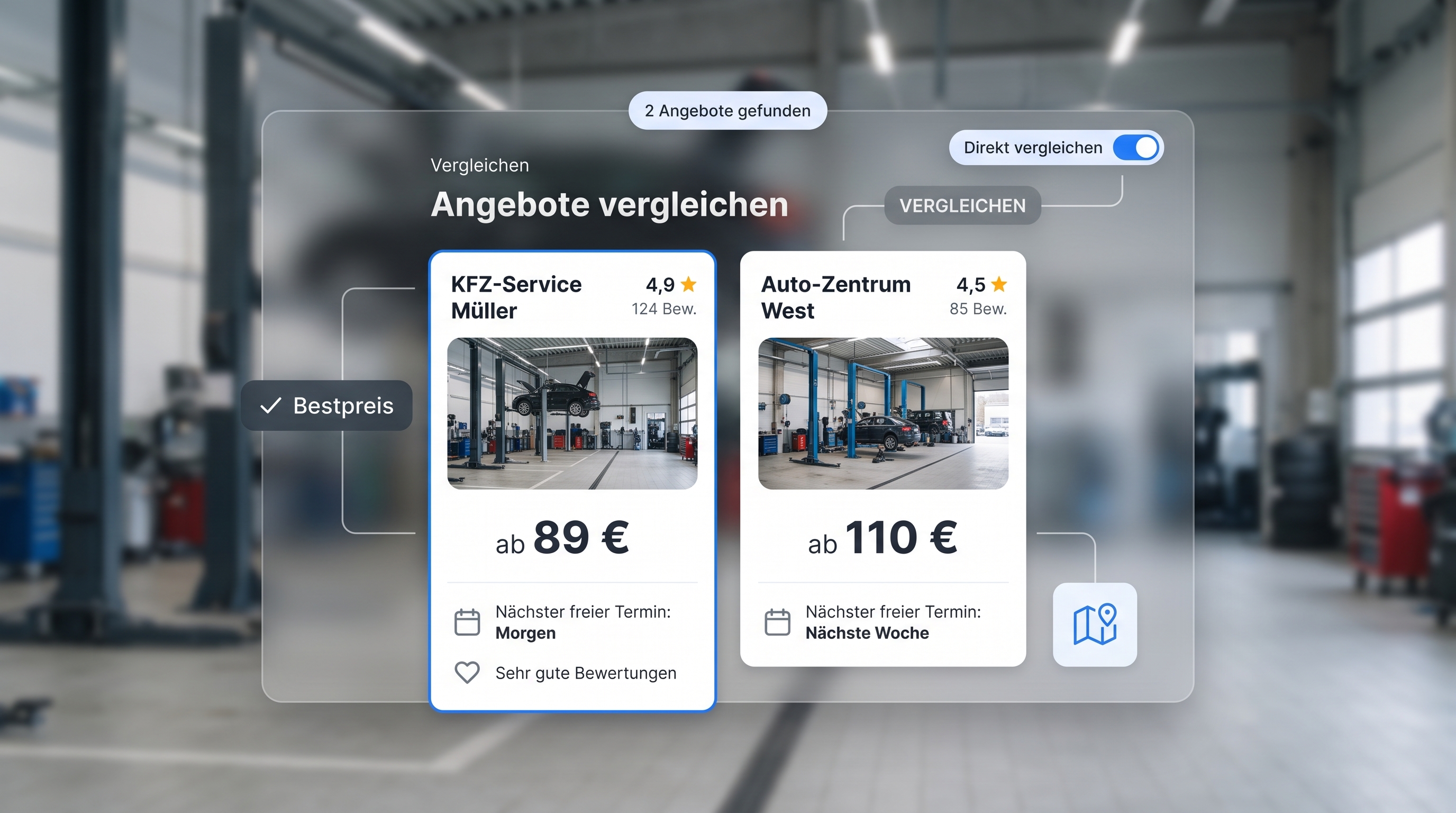 Zwei Werkstatt-Angebote im direkten Preisvergleich
